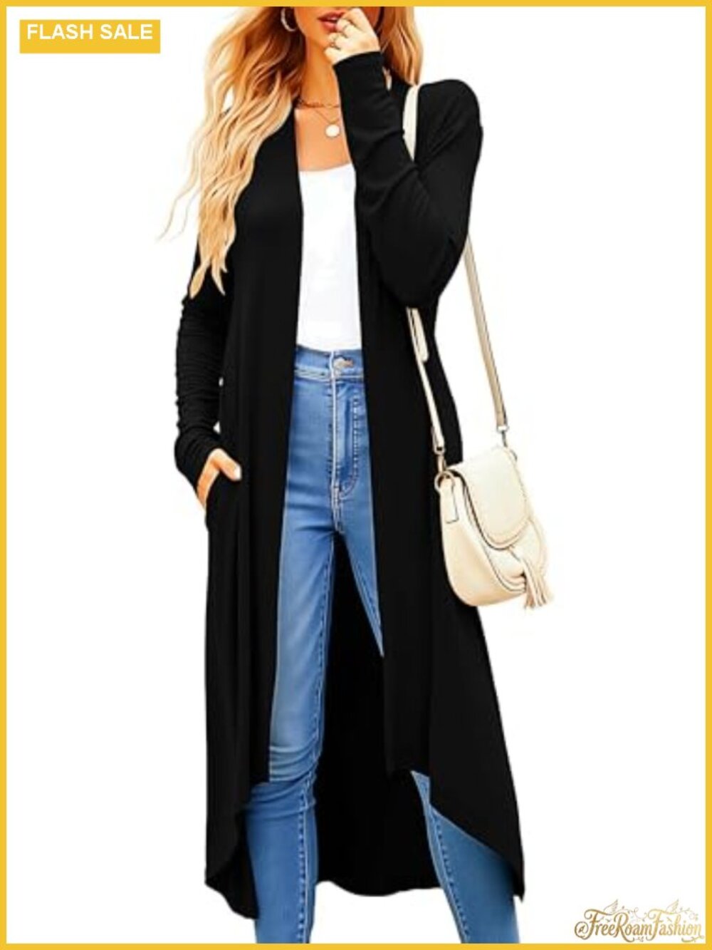 Womens Long Cardigan Lightweight Open Front Duster Sweater with Pockets
